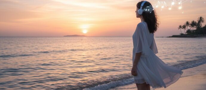 மாலைத் தென்றல் நிகழ்ச்சியை பிரதிபலிக்கும் தமிழ் இசை மற்றும் அமைதியான காட்சி