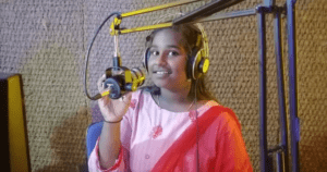 Tamil FM radio program promotional design featuring Miss J. Vasthi